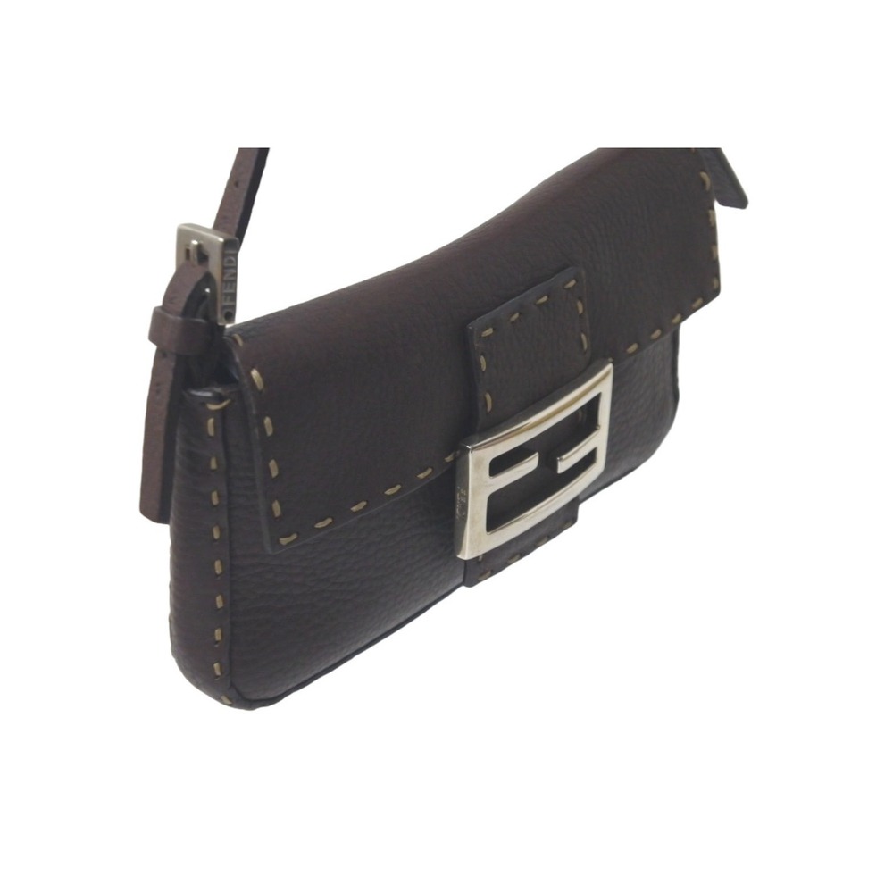 FENDI Selleria Mamma Bucket Shoulder Bag Brown Leather Double F Zucca Silver - Picture 3 of 9